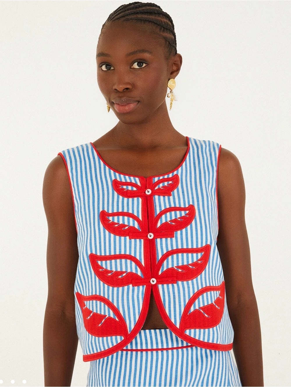 FARM Rio Blue & White Striped Tank with Red Appliqué